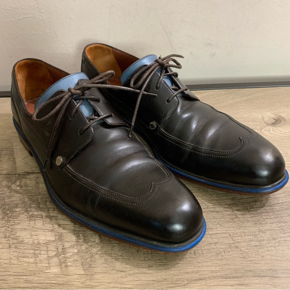 Men's A. TESTONI Brown & Blue LEATHER Lace Up ITALIAN DESIGNER Shoes OXFORDS  9